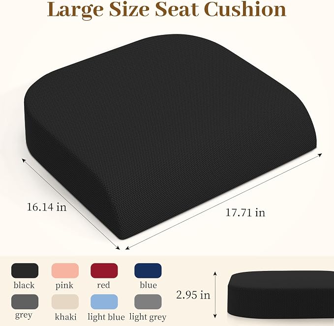 TranquilRelax Memory Foam Seat Cushion for Office Chair, 3-Inch Height Boost, Ergonomic Firm Support for Long Sitting, Non-Slip Chair Pad for Car Seats & Short Drivers