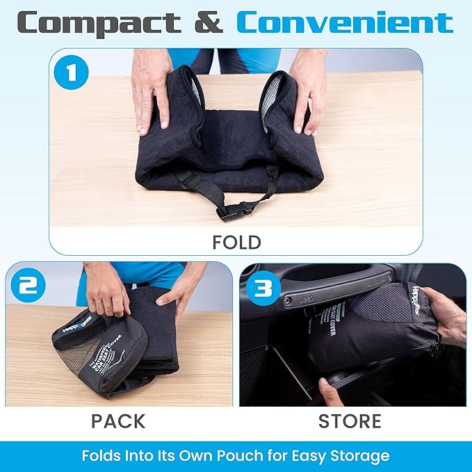 HAPPEGEAR Happeseat Waterproof Car Seat Cover & Protector, Black | Universal Fit, Car Seat Towel Cover, Non-Slip Backing, Machine Washable, Fits Front & Back, Easy Install & Storage