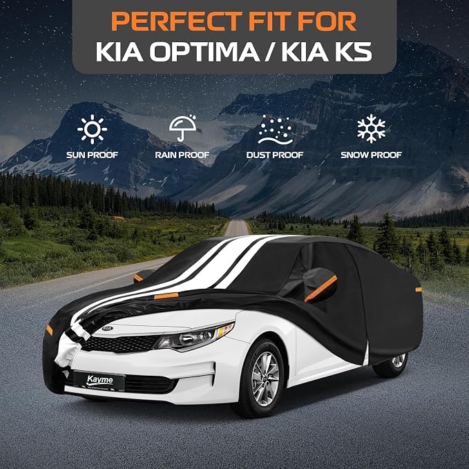 Kayme Heavy Duty Car Cover Custom Fit for Kia Optima (2000-2020)/Kia K5 (2021-2026) Waterproof All Weather, Gift with Tape/Towel, Outdoor Full Exterior Cover Rain Snow Sun UV Protection.