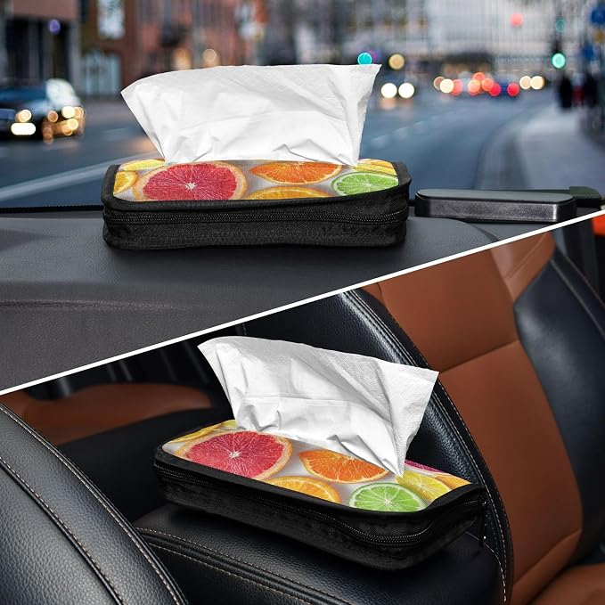 Summer Citrus Slices Car Tissue Holder Durable Napkin Holder Hanging Tissue Holders Case Car Tissues Bag for Sun Visor Seat Back Universal Auto