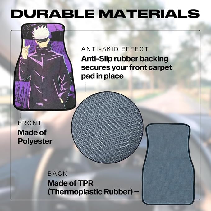 Anime Car Carpet Mat Set of 2 Front, jk Gjo Design Automotive Accessories Interior All Weather Floor Mats Decor with Non Slip Black Anti Skid Backing