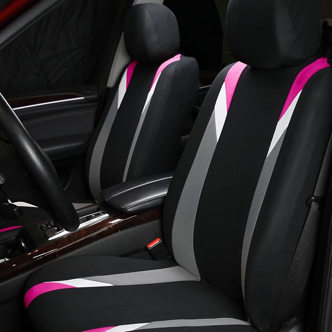 FH Group Front Set Cloth Car Seat Covers for Low Back Car Seats with Removable Headrest, Universal Fit, Airbag Compatible Seat Cover for SUV, Sedan, Van, Pink