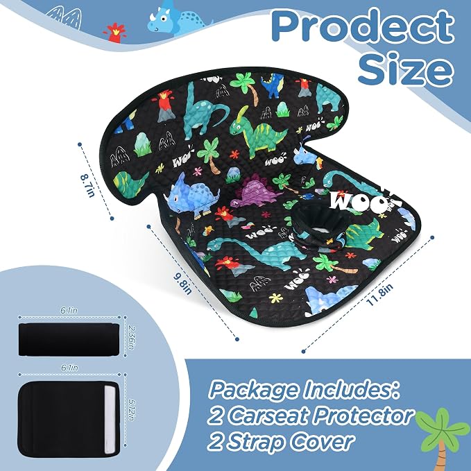 2 Pack Car Seat Potty Training Protector – Waterproof Leak-Proof Liner with Non-Slip Backing + 2 Strap Covers, Quick-Dry Piddle Pad for Baby Toddler, Machine Washable Universal Fit - Black