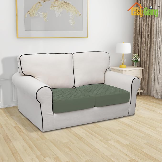Easy-Going Waterproof Couch Cushion Covers, Non-Slip Leakproof Sofa Seat Cushion Slipcovers, Quilted and Stretch Furniture Protector for Dogs, Pets (2-Piece Sofa Cushion, Grayish Green)