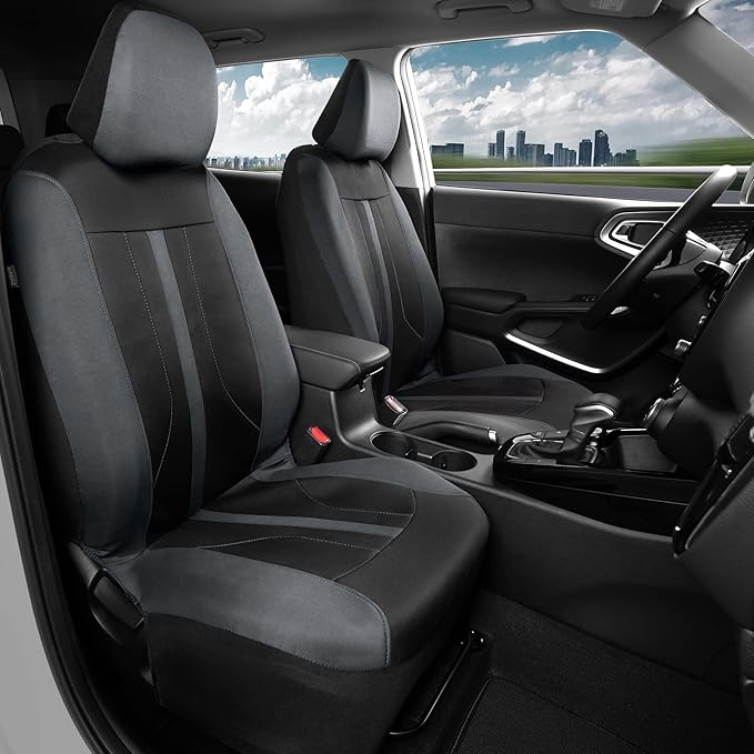 Motor Trend Front & Rear Car Seat Covers Full Set - Charcoal Cloth Bucket Seat Covers for Front Seats + Waterproof Rear Split Bench Cover – Universal Fit for Car Truck SUV Van Interior Protection