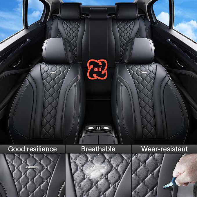 Coverado Car Seat Covers Front Seats, Black Seat Covers, Breathable Perforated Design, Luxurious Diamond Leather Car Seat Cover, 2 Pack Car Seat Protector Front Seat Cover Universal Fit Most Cars