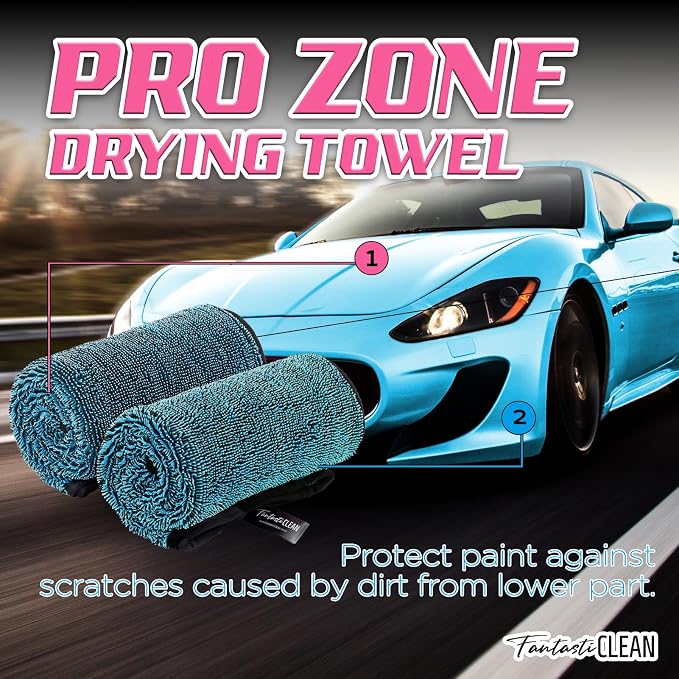 Fantasticlean Microfiber Car Drying Towels- 2 Pack, 32‘’ by 24'' (Blue) | Dual-Colored Twisted Loop, Ultra Absorbent, Scratch-Free Premium Detailing Cloth for Car, RV, Motorcycles, Trucks