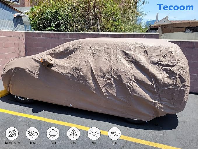 Tecoom Thick Shell Super Breathable-Waterproof Windproof Snow Sun Rain UV Protective Outdoor All Weather SUV Car Cover Fit 191-205 inches SUV