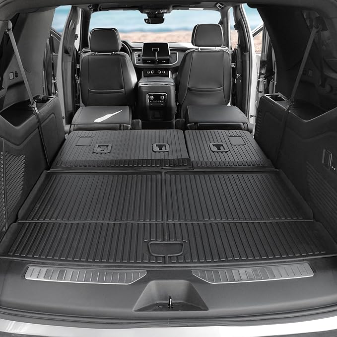 Floor Mats for Chevy Suburban/GMC Yukon XL/Cadillac Escalade ESV 2021-2026, All Weather Cargo Liner with Backrest Cover and Door Sill Guards Accessories, Full Coverage Set (Fit 7 Seats)