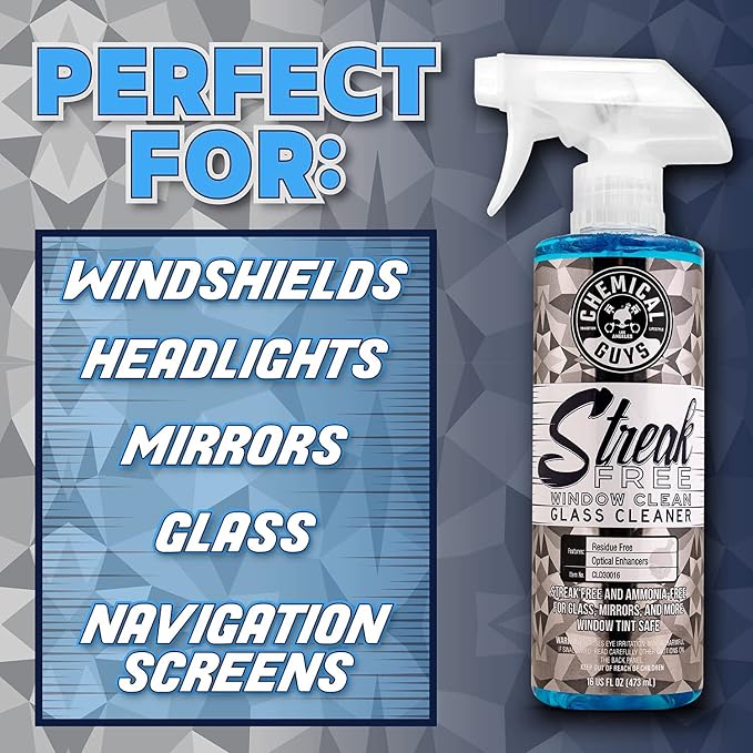 Chemical Guys, Streak-Free Glass & Window Cleaner, Safe on Tint, 32 fl oz | Ammonia-free and safe on tint, clears fingerprints, smoke film and road grime from glass, mirrors and screens
