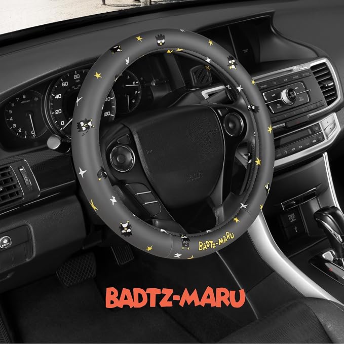 Sanrio Badtz-Maru Steering Wheel Cover for Car, SUV, Truck - Charcoal | Universal Fit Cute Car Accessories for Women, Official Licensed Car Decor, Fits 14.5"-15" Wheels, Soft Grip Cover Protector