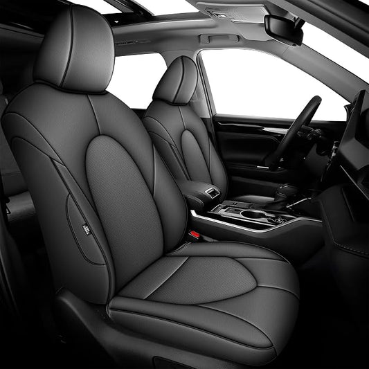 AOMSAZTO Seat Covers for Toyota Highlander 2020-2026 Full Set 3 Row 8 Seats | Custom Fit for Highlander W/Second Row 40/60 Split, Full Coverage Faux Leather Car Seat Protector Compatible Airbag Deep Gray