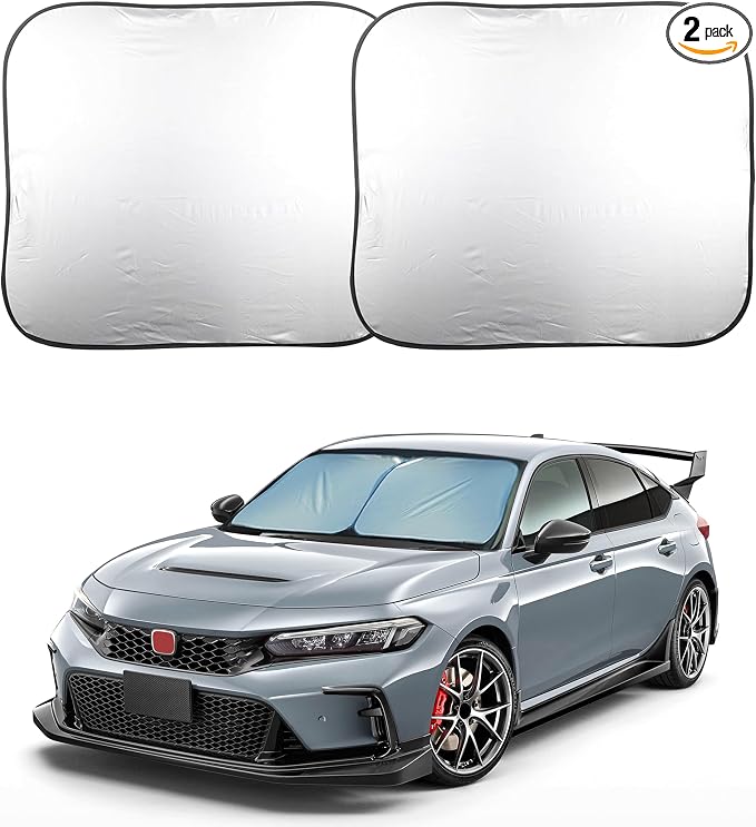 EcoNour 2-Piece Foldable Car Front Window Sun Shade, 240T Polyester, UV Protection & Heat Blocker, Windshield Shade, Durable Design, Upgraded Universal Fit – (29" L x 23.5" W)