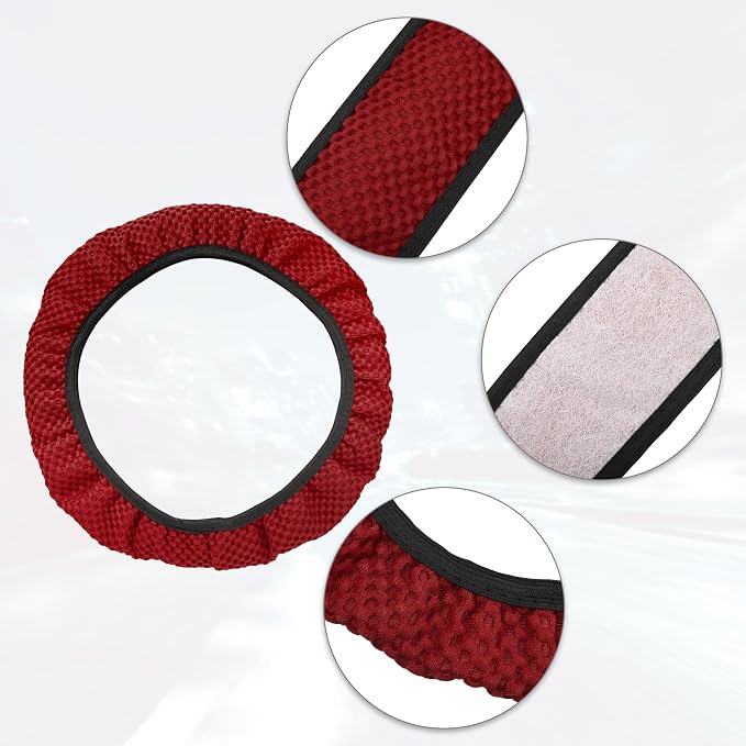 X AUTOHAUX Steering Wheel Cover Universal Elastic Stretch Antislip Breathable Microfiber Ice Silk Interior Trim Wheel Protector for Car Truck SUV Red