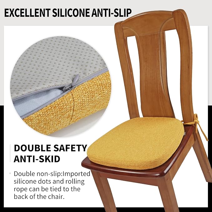 SINOSSO 1 Pack Memory Foam Chair Cushions for Dining Chair, Friendly Woven Fabric 16" U-Shape Comfortable Kitchen Chair Pad, Removable Slip Resistant Seat Cushion (1 Piece, Yellow)