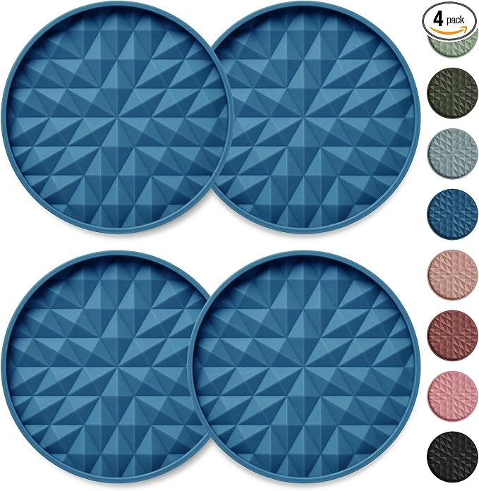 Car Coasters Silicone [4 Pack] 2.75in Universal Mats Non-Slip, Embedded Car Interior Accessories, Car Cup Holders Insert Coasters Decor，Dark Blue