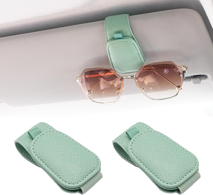 Yuoyar 2 Packs Magnetic Sunglass Holder for Car Visor (Green) | Magnetic Interior Car Accessories