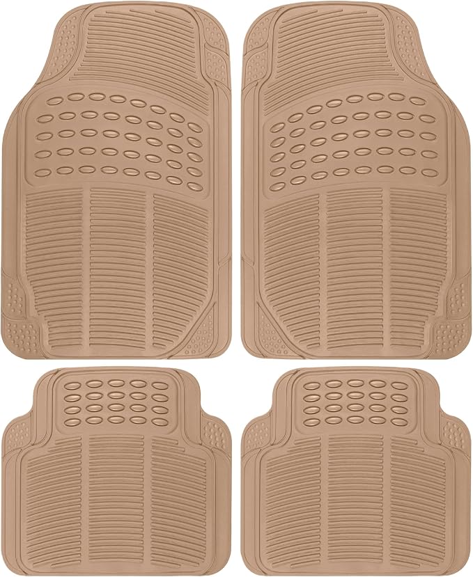 BDK ProLiner Floor Mats for Cars Trucks SUV, 4-Piece All-Weather Car Mats with Universal Fit Design, Durable Car Floor Mat with Capture Ridges, Waterproof Rubber Floor Mat for Cars (Beige)