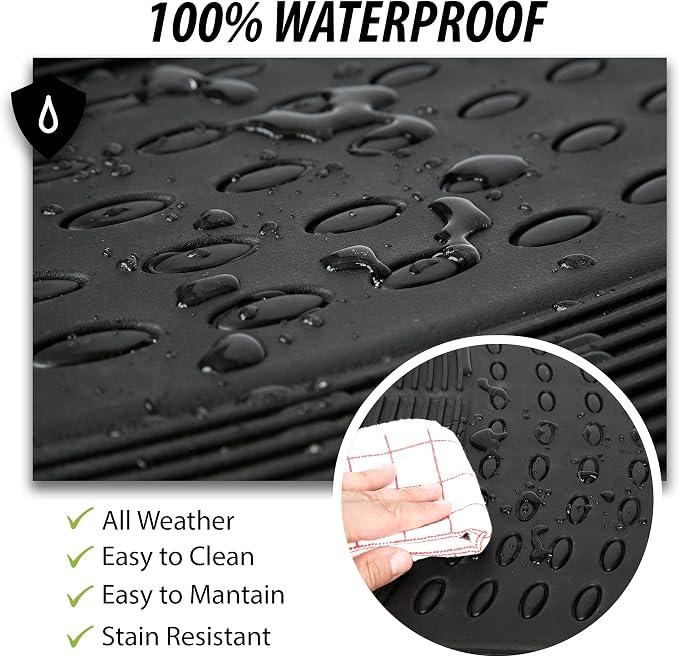 ZONETECH All Weather Rubber Car Interior Floor Mats 3-Piece Trimmable Waterproof Odorless Black Heavy Duty Universal Fit