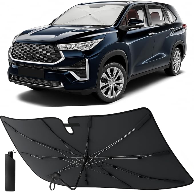 EcoNour Windshields Sun Shade for SUV & MPV, Car Front Windshields UV Blocker Sunshade & Window Tint, Shade Accessories with Storage Pouch Keeps Interior Cool, X-Large 61 x 35 Inch