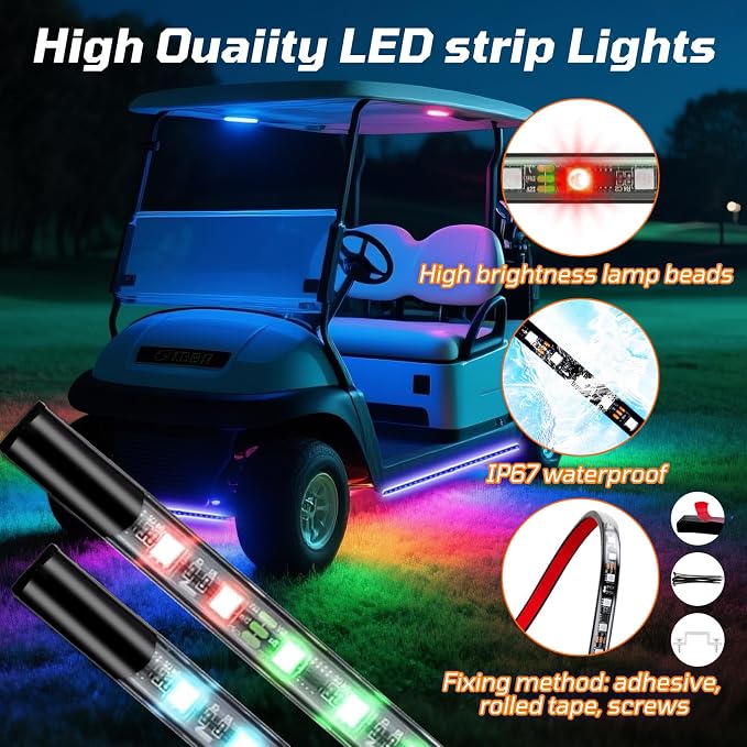 iLSKW Golf Cart Underglow LED Light Strip 4pcs, Golf Cart Underbody Light Kit Remote Control for EZGO Yamaha Club Car 12V-80V Input 4pcs