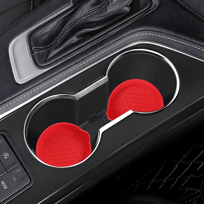 Amooca Automotive Cup Holders Universal Car Cup Coaster Waterproof Non-Slip Sift-Proof Spill Holder Car Interior Accessories 2 Pack Red