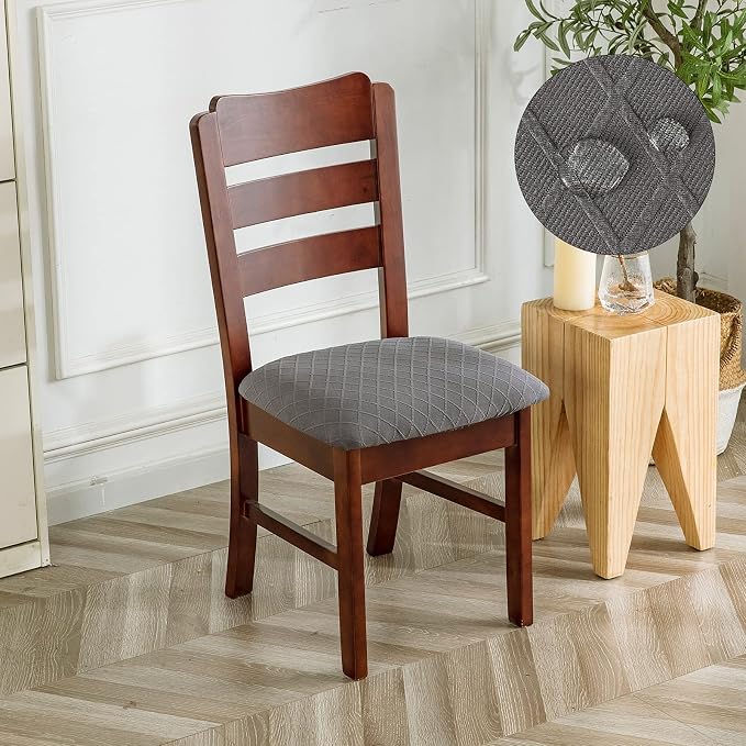 Genina Waterproof Seat Covers for Dining Room Chairs Covers Dining Chair Cover Kitchen Chair Covers (Dark Gray, 6 Pcs)