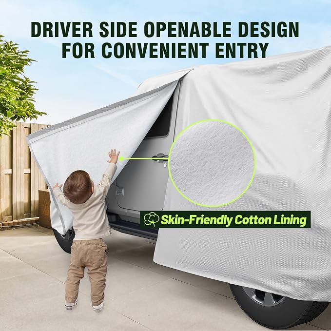 Favoto Car Cover All Weather for Jeep Wrangler 2 Door Waterproof | 6 Layers Heavy Duty Outdoor UV Rain Snow Protection with 4 Windproof Straps Zipper Universal Fit for Jeep (167"-177")