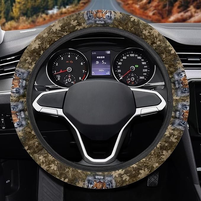 AFPANQZ Car Steering Wheel Covers 14-15" inch Universal Fit Protection | Tiger Branch Automotive Steering Wheel Cushion, Soft Anti-slip Universal Car Interior Accessories, Easy Install