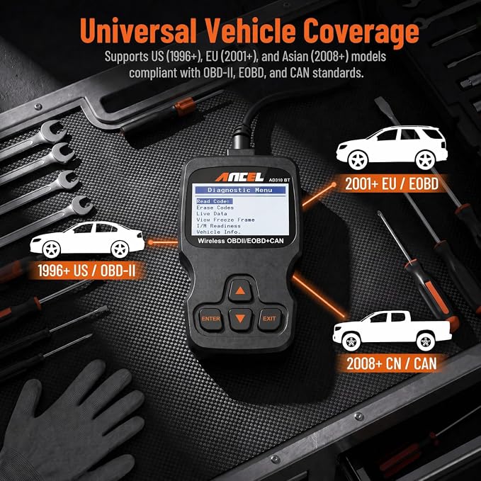 ANCEL AD310 BT OBD2 Scanner with Bluetooth Upgraded AD310, Car Code Reader with Battery Voltage Monitor, Live Data, I/M Readiness, DTC Lookup Check Engine Code Reader for 1996+ Vehicles