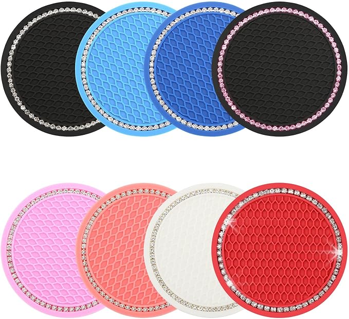 2PCS Bling Car Cup Coaster, Universal Cup Holder Insert Coaster, Rhinestone Anti Slip Silicone Car Accessories Coaster, Suitable for Most Car Interior, Best Gift Car Bling for Women, Black and Red