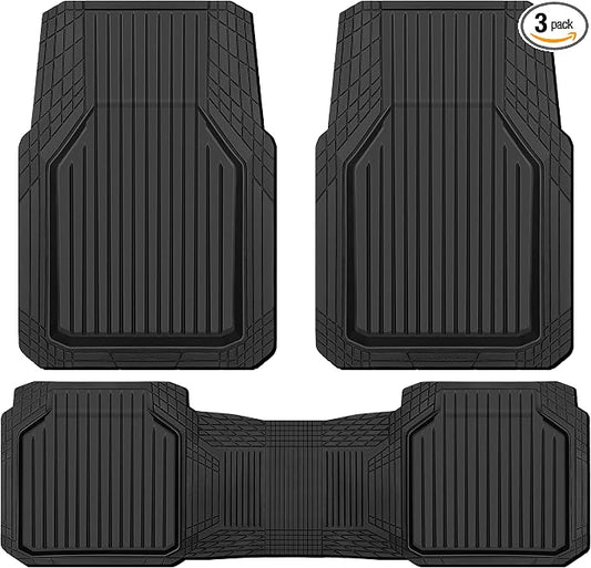 CAR PASS Heavy Duty Rubber Floor Mats for Car, Waterproof Liner Deep Dish Car Mats Full Sets, Universal Trim to Fit for SUV Truck Sedans Vans, All Weather Automotive Floor Mats 3pcs, Solid Black