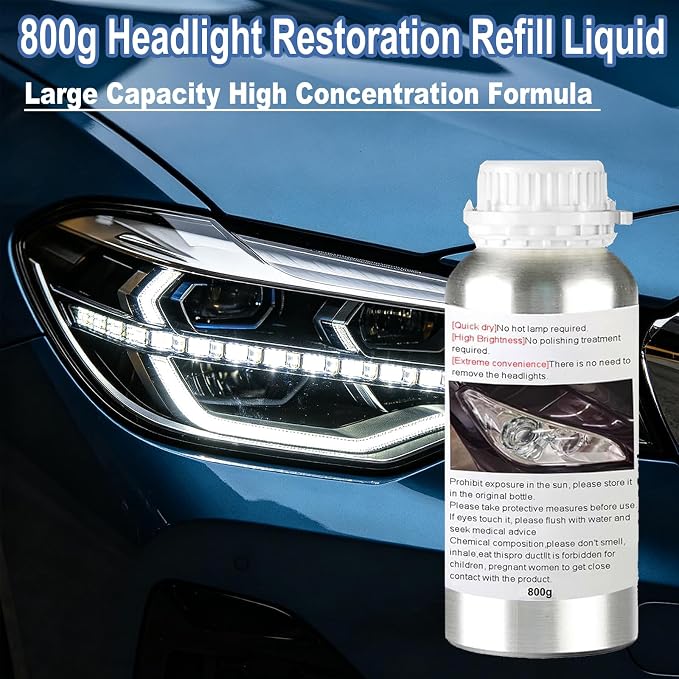 800g Headlight Restoration Refill Liquid, Car Headlight Lens Polish Repair Liquid, Headlight Polish Cleaner for Repair Yellowing, Scratches, Oxidation,Blurring