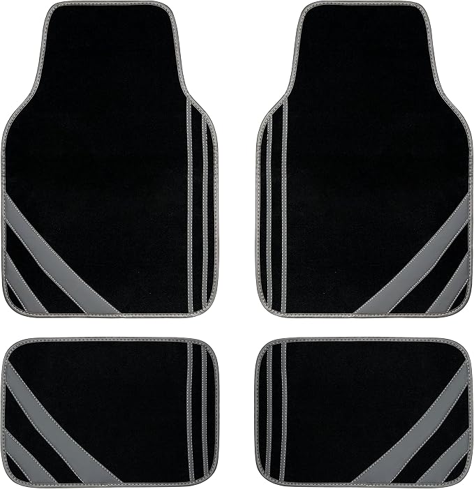 CAR PASS Carpet Car Floor Mats, Edge Leather Waterproof Car Mats with Double Stitch Line and Anti-Slip Backing Design, Fit 95% Automotive,SUVS,Sedan,Vans (Black and Gray)