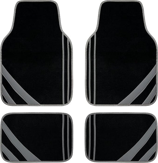 CAR PASS Carpet Car Floor Mats, Edge Leather Waterproof Car Mats with Double Stitch Line and Anti-Slip Backing Design, Fit 95% Automotive,SUVS,Sedan,Vans (Black and Gray)