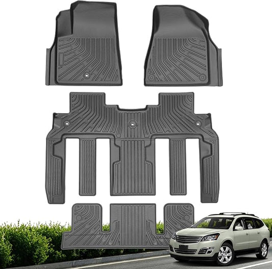 Floor Mats for Chevy Traverse 2007-2017 & Buick Enclave 2008-2017 | Custom Fit All Weather TPE Floor Liners for Traverse & Enclave 7 Seats Accessories 3 Rows Mat Odorless Anti Slip Black
