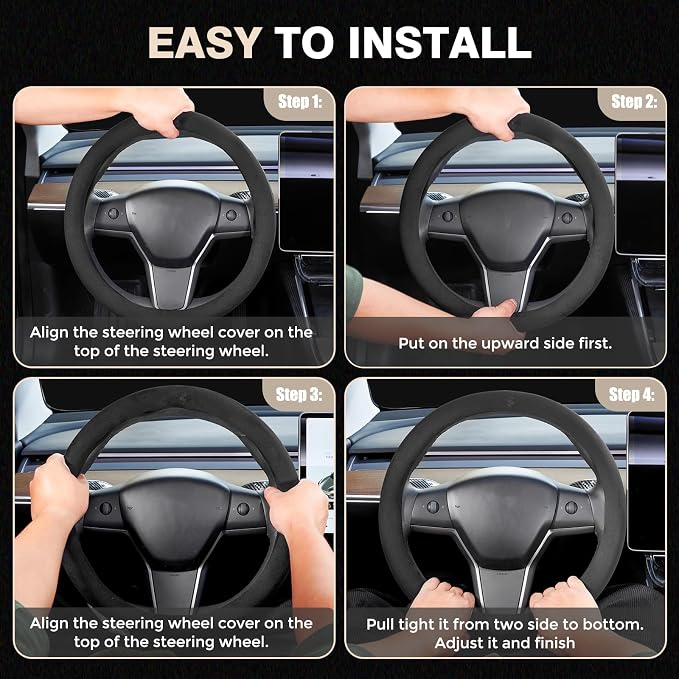 FLORICH Winter Steering Wheel Cover, Microfiber Suede Car Steering Wheel Covers with Anti-Slip Lining, Breathable Elastic Car Steering Wheel Protector Soft, Universal Standard Size 14-15 inch