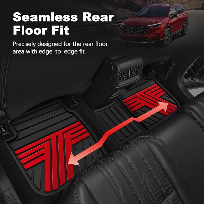 Rubber Floor Mats for Honda CR-V 2026 2025 2024 2023 (Gasoline & Hybrid) | All Weather Custom Fit Heavy Duty Car Mats for CRV, 1st & 2nd Row, Black & Red