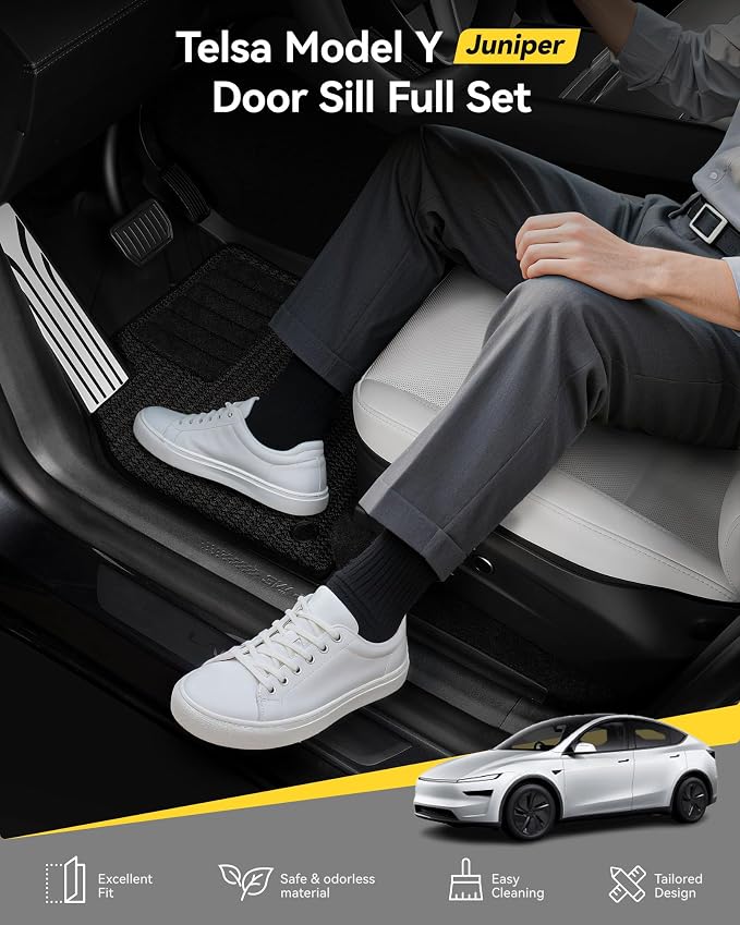 3W Tesla Model Y Juniper Door Sill Protector 2025 2026 Only for 5 Seat Front, Rear, Door Entry Guard, Anti-Dust Cover, Anti-Scratch Plate, Edge Guards, TPE Car Accessories (Not Original Tailgate Sill)