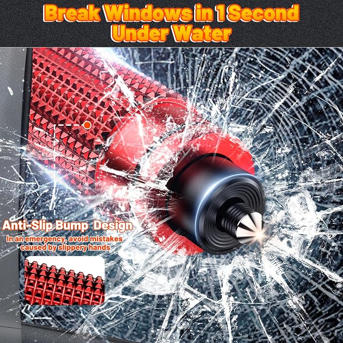 smosun Safehammer - Upgraded Safe Hammer Glass Breaker Under Water, Car Hammer Seatbelt Cutter Window Breaker Emergency Escape Tool, Safehammer Glass Breaker for New Cars (3PCS Red & Black & Silver)