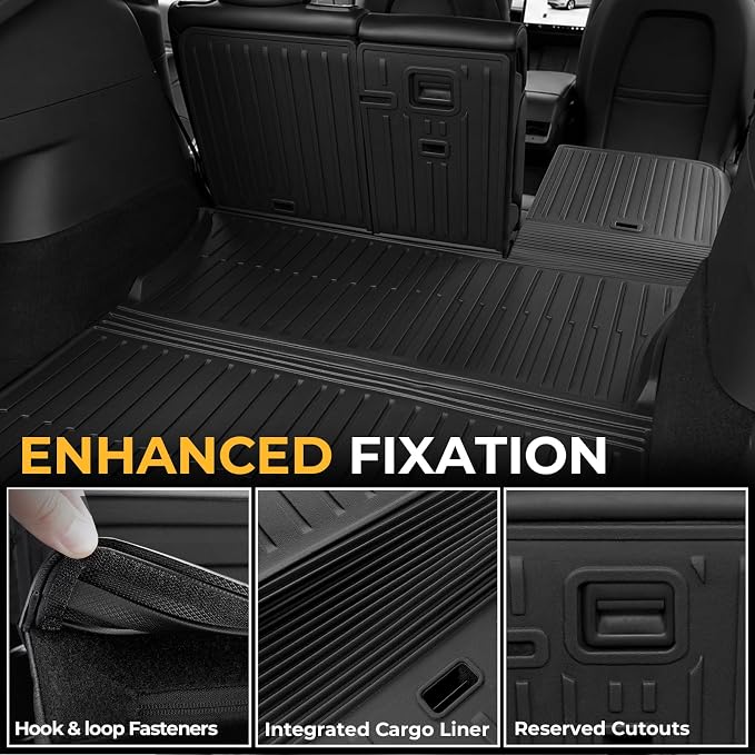 Floor Mats for 2024-2021 Tesla Model Y, Full Coverage All Weather Floor Mat Cargo Liner Trunk Mat Frunk Backrest Mats Accessories (Not fit 7Seat & Juniper)
