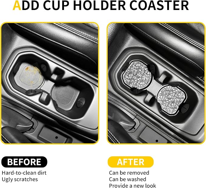 Cup Holder Inserts Coaster Compatible with Jeep Wrangler JL 4XE Gladiator JT 2018-2026 Accessories, Center Console Cupholder Pad, Non-Slip Drink Liner, Original Design, TPE, 2-Pcs Front Only
