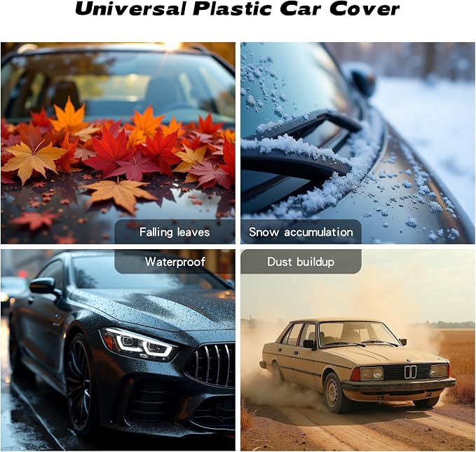 4 Pcs Disposable Car Covers,Universal Clear Plastic Car Cover,Waterproof Dustproof Car Cover for SUV, Sedan with Elastic Band for Rain Weather (12.5ft x 21.7ft)