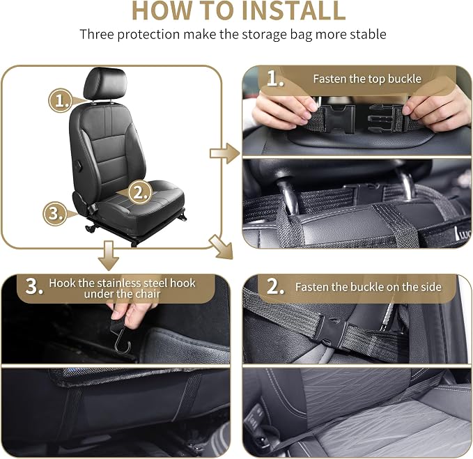 LUCMO Car Backseat Organizer with Touch Screen Tablet Holder, Black | 2 Pcs,9 Storage Pockets,Clear Tablet Holder,Protectors Kick Mats,Travel Accessories,Seat Cover,Road Trip Essentials