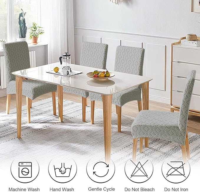 Genina Waterproof Chair Covers for Dining Room Set of 2, Removable Washable Chair Slipcover Protectors, Light Gray