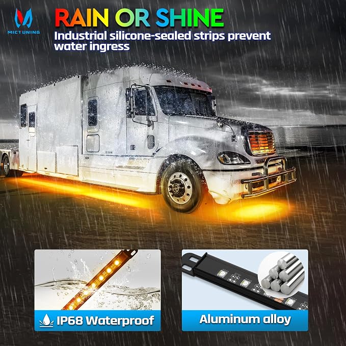 MICTUNING N8 RGBW Underglow Light Bars Specially for RVs, App/Remote Control, Aluminum Housing Waterproof, Exterior Neon Accent Underbody LED Light Strips, w/ 2PCS 11.5FT Extension Cords, 8PCS