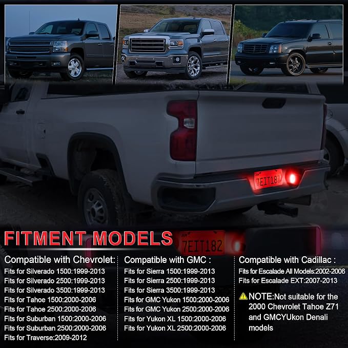 LivTee LED License Plate Light Assembly, Tag Light Fits Chevy Silverado 1500 2500 3500 1999-2013, Tahoe, Suburban, Fits GMC Sierra, Yukon XL, Cadillac Escalade, Car Accessories, Red