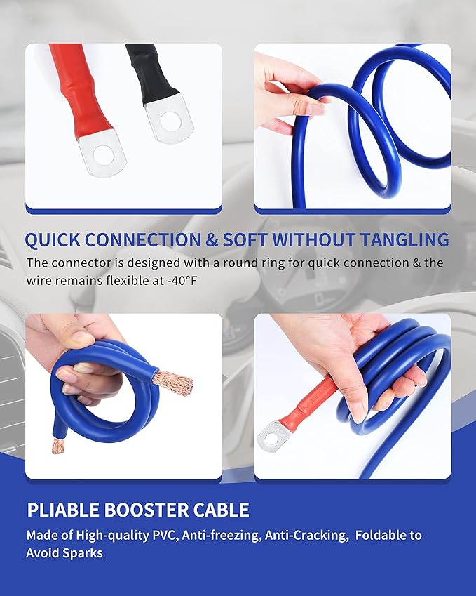 SAFEMATE 2/0 Gauge 30 FT Heavy Duty Jumper Cables - 1500Amp Booster Jumper Cable for Car, SUV and Trucks Battery - Quick Connect, Blue