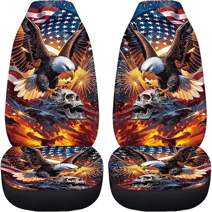 Eagle Car Seat Covers 2 Pcs Cool Car Seat Covers for Front Seats Stretch Polyester Fabric Cover Patriotic Auto Interior Accessories Universal Fit for Most Cars,SUVs,Sedans