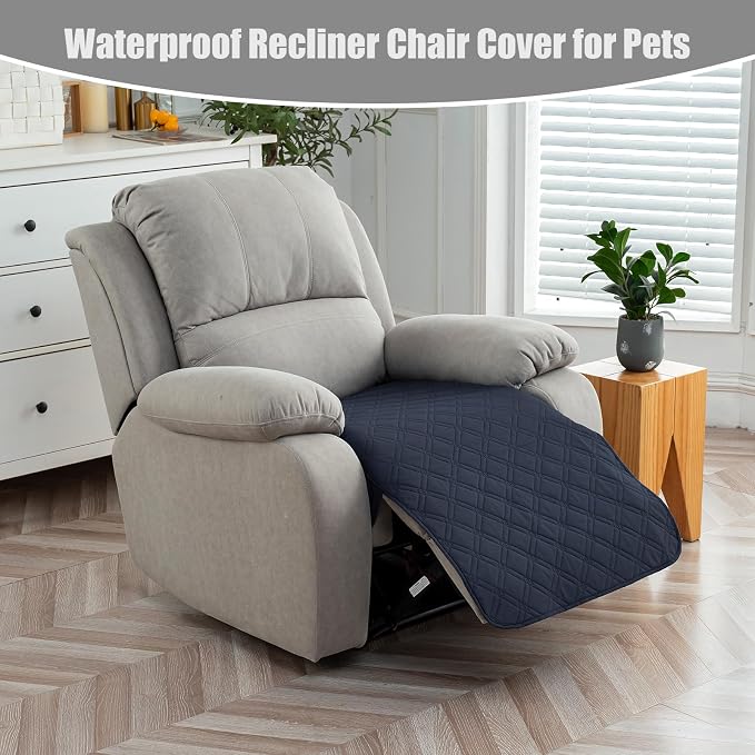 Genina Waterproof Recliner Chair Covers, Recliner Cover for Dog Pets Friendly, Washable Antislip Reclining Chair Cover Furniture Protector, Sofa Slipcover for Living Room(23.6inch/Navy Blue)